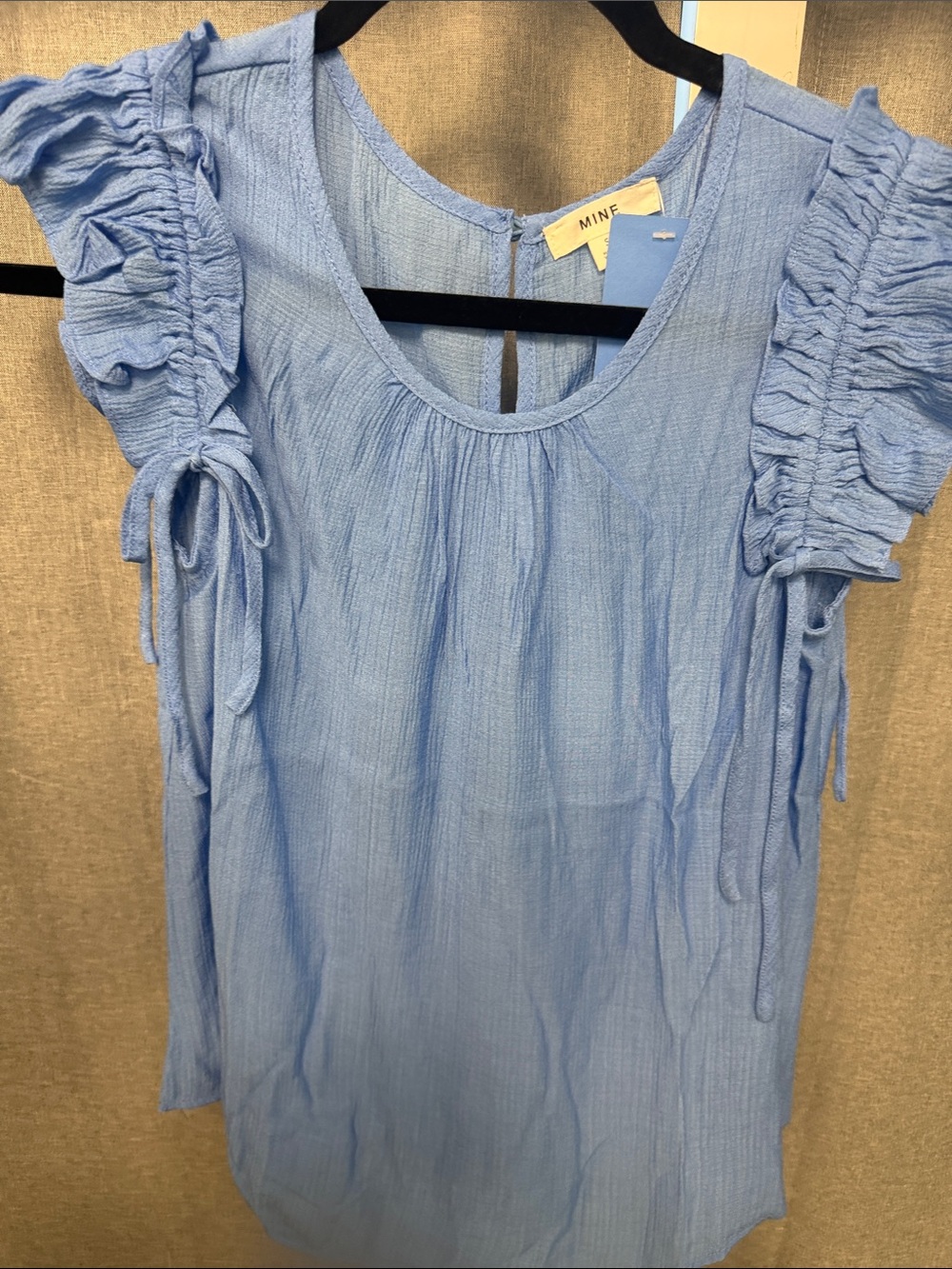 MINE Light Blue Ruffle Shoulder Top